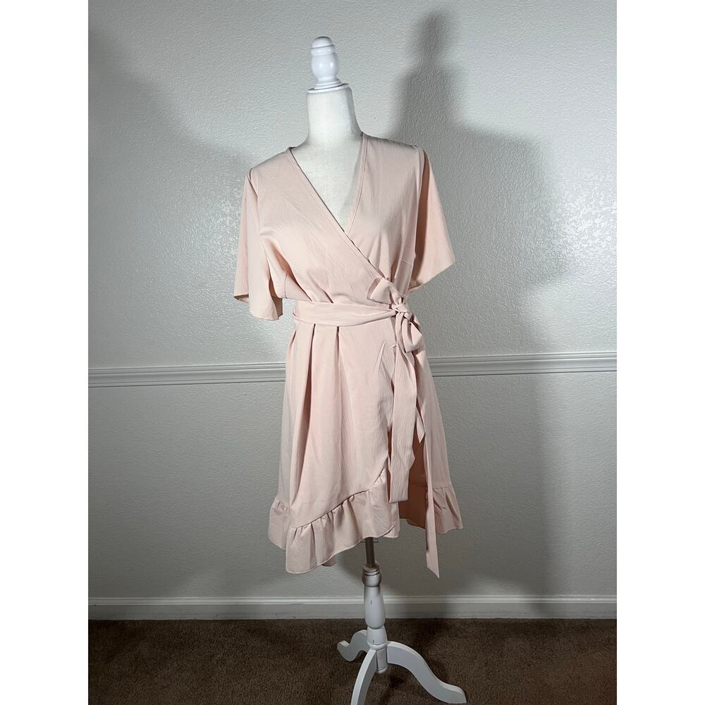 NWT Shein 3x Plus women whimsical dusty rose wrap over short sleeve dress 1083